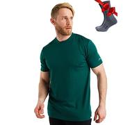 T-Shirt Merinos Homme pour Activités De Plein Air en Laine Mérinos avec Chaussettes (Large, Emerald Green)