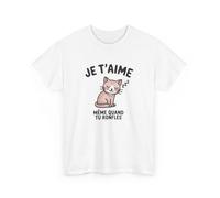 T-shirt mignon “Je t’aime même quand tu ronfles” - Cadeau drôle et tendre pour amoureux des chats tee shirt : Couleur - White, M