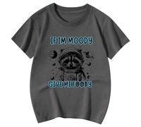 T-shirt mignon pour fille, raton laveur amusant quand je me donne quelque chose à manger, t-shirt animal mignon, col rond à motifs, manches courtes, gris, 6-7 ans