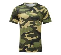 T-Shirt Militaire Homme Respirant Manches Courtes Tops Tactique Camouflage T-Shirt Outdoor Sport Homme Chemise Militaire à Séchage Rapide Tee Shirt à Col Round pour L'Alpinisme Hauts Coupe Régulière