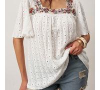 T-shirt minimaliste et à la mode à encolure carrée, grande taille. Convient pour l'été, les vacances à la plage, les graduations, les garden-parties d'été, les vacances à la campagne ou à la plage. Ha