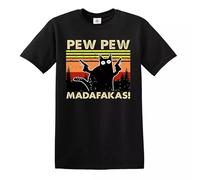 T-shirt motif chat Pew Pew Madafakas Coffee Retro Kitten Best Cat Dad Funny Unisex Tee, Pew Pew Madafakas, L