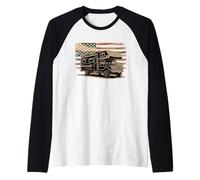 T-Shirt Motif Drapeau américain pour Camping-Car Manche Raglan