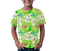 T-shirt motif lapin de Pâques avec œufs et fleurs T-shirt doux pour fille confortable et élégant 3-14 ans, vert, 8-9 ans