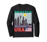 T-Shirt Motif Paysage Urbain de l'État de Washington Manche Longue