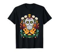 T-shirt motif tête de mort motif guitare fleur jour des morts Mariachi T-Shirt
