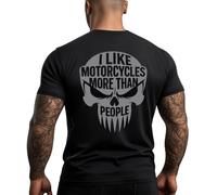 T-Shirt Moto avec Crâne 'I Like Motorcycles More Than People', Noir, Design Motard (FR/ES, Alpha/Lettres, L, Taille Normale, Taille Normale, Noir)