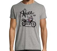 T-Shirt Moto Homme, Dessin Africa Twin, 100% Coton, Blanc ou Gris chiné, 190gr/m², Coupe ajustée (Gris chiné, M, m)