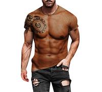 T-shirt muscle 3D pour homme - Imprimé tatouage musculaire - T-shirt à manches courtes - Impression numérique 3D - T-shirt amusant - Cadeau amusant pour homme - T-shirt de sport amusant - Impression