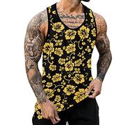 T-Shirt Musculation Homme - Impression Confortable en Impression Numérique 3D Débardeur Décontracté pour en Vrac (Yellow XXXXL)