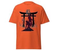T-shirt Ninja Samurai - Torii Gate Alliance Design pour joueurs - T-shirt esthétique guerrier japonais inspiré de l'univers féodal Japan Shadows - Coton doux, Orange, L
