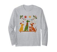 T-Shirt Noël Chiens Style Mid-Century Modern Rétro 50s 60s Manche Longue