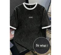 T-shirt noir délavé standard pour hommes avec design contrasté des manches blanches et patch lettrage "So What". Convient pour le port estival, peut être offert en cadeau à des amis L,M,S,XL,XS,XXL,XX