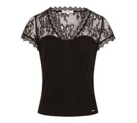 T-shirt noir en dentelle à coupe près du corps col montant et à manches courtes S