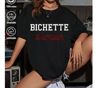 T-shirt noir imprimé BICHETTE d'amour, haut d'été, collection K-Pop Warrior, 100% coton, vêtements femme, vêtements d'été femme, tricots, tenues de soirée, vêtements grande taille femme, haut ample co