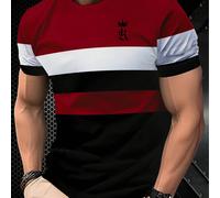 T-shirt noir pour hommes avec logo à 3 bandes et couronne, style sportif et décontracté minimaliste, convient pour le shopping et les sorties entre amis. Peut être associé à un jean ou un pantalon déc