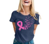 T Shirt Octobre Rose Femme - Tee Shirt Femme Coton Imprimé Ruban Rose T-Shirt Cancer du Sein Tshirt À Manches Courtes Haut Chic Et Élégant Été Teeshirt Top Grande Taille 2025