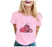 T Shirt Octobre Rose pour Femme Cancer du Sein Rose Ruban Imprimé Tshirt Tee-Shirt De Lutte Contre Le Cancer Ruban Femme Hauts Manches Courtes Décontracté Tops Pas Cher (A08-Purple, M)