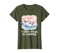 T-Shirt Officiel du Sommeil Pyjama Ours T-Shirt, Femme, Olive, XS
