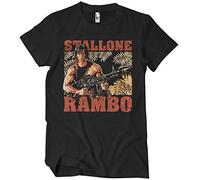 T-shirt officiel Rambo Jungle Djungle Sylvester Stallone unisexe pour homme et femme, Noir , XL