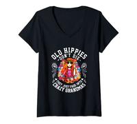 T-shirt Old Hippies Don't Die They Just Fade Into Crazy Grandmas T-Shirt avec Col en V