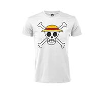 T-Shirt One Piece Chapeau de Paille Logo Officiel. Manches courtes. 100% Coton. Unisexe. Tailles de l'adulte au garçon. (Blanc, M)