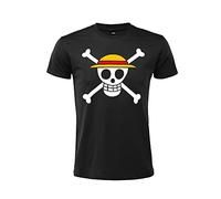 T-Shirt One Piece Chapeau de Paille Logo Tête de Mort Officiel. Manches Courtes. 100% Coton. Unisexe. Disponible en différentes Couleurs. Tailles Adulte garçon. (XXL, Noir)