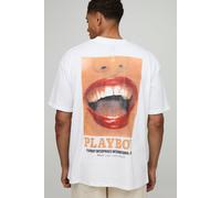 T-shirt oversize à col montant et imprimé Playboy homme - blanc - L, blanc