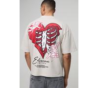 T-shirt oversize à col montant et imprimé squelette - MAN homme - pierre - XS, pierre