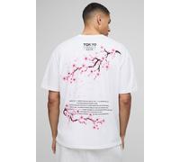 T-shirt oversize à imprimé cerisier en fleur homme - blanc - XS, blanc