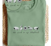 T-shirt oversize avec broderie "Le Seigneur est mon berger" | Psaume 23:1 Vêtements chrétiens Mouton Bleu verdâtre Campagne Grand-mère T-shirt imprimé Hauts pour femmes 0XL,1XL,2XL,3XL,4XLTissu tricot