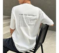 T-shirt oversize avec slogan graphique épaules tombantes "TEMPS POUR LE BONHEUR" Poursuivez votre objectif, peu importe ce que votre but est, tant que le cœur est ferme et la volonté est forte L,M,S,X