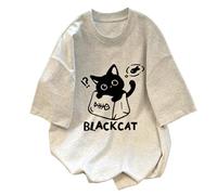 T-shirt oversize chat noir boîte bulle pensée poisson - Gris clair - 3XL