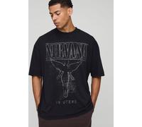 T-shirt oversize délavé à col montant et imprimé Nirvana homme - noir - XL, noir