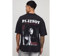 T-shirt oversize délavé à col montant et imprimé Playboy homme - noir - L, noir