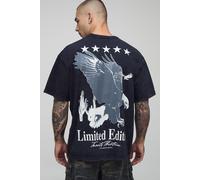 T-shirt oversize délavé à imprimé aigle homme - bleu - L, bleu