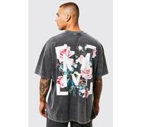 T-shirt oversize délavé à imprimé fleuri homme - gris - XS, gris