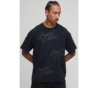 T-shirt oversize délavé imprimé homme - noir - S, noir