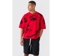 T-shirt oversize dessiné homme - rouge - XS, rouge