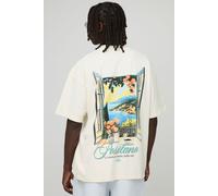 T-shirt oversize écru à col montant et imprimé fenêtre - MAN homme - ecru - XS, ecru