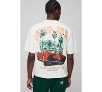 T-shirt oversize écru à col montant et imprimé voiture homme - ecru - XL, ecru