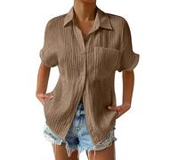 T-Shirt Oversize Femme, Femme Tunique De Plage Chemisier Chic Pas Cher Grande Taille en Vrac Coton Lin Laçage Chemise Plissé Henley Tunique Blouse T-Shirt T Shirt Sport Femme