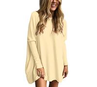 T Shirt Oversize Femme Manche Longue- Haut Long Femme,Top Femme Col Rond Couleur Unie DéContractés Ample de Mode Tunique Classique Soft Chemises Confortable de Base Chic Baggy Naughty Blouse