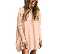T Shirt Oversize Femme Manche Longue, Haut Long Femme-Top Femme Col Rond Couleur Unie DéContractés Ample de Mode Tunique Classique Soft Chemises Confortable de Base Chic Baggy Naughty Blouse