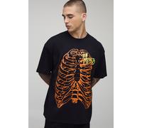 T-shirt oversize imprimé à col montant et imprimé Halloween homme - noir - XS, noir