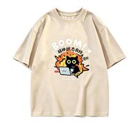 T-shirt oversize manches courtes chat noir ordinateur portable - Beige - L