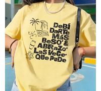 T-shirt oversize pour femme 100% pur coton, idéal pour le printemps/été, imprimé graphique jaune, motif proverbe latin, décontracté et confortable, polyvalent et élégant pour un usage quotidien, convi