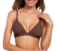 T-shirt Pack Soutien-gorge fin sans coutures pour femme avec soutien doux, grande poitrine, petit bonnet semi-ferme, bustier respirant en dentelle, marron, XL