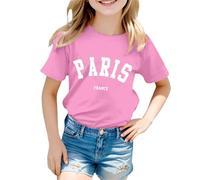 T Shirt Paris Manche Courte Enfant Fille 2-12 Ans Tee Shirt été Ado Fille Fashion Mignon Blouse Fille Chic Pas Cher Leger Confortable Casual Sport Vacances Chemisier (4-5 Years)