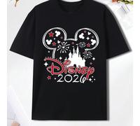 T-shirt partenaire Mickey Minnie feu d'artifice du château 2026, t-shirt d'été à manches courtes, confortable et respirant, t-shirt basique, adapté au look quotidien des couples L,M,S,XL,XS,XXLgraphiq